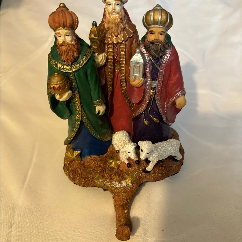 Vintage Three Wise Men Sock Hanger Holiday Figurine Multicolor Ceramic Heavy
